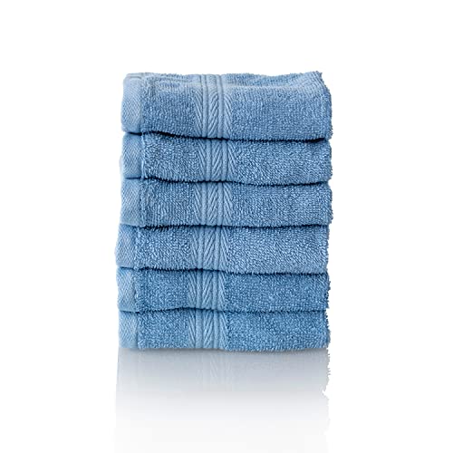 ALCLEAR set of terry hand towels, range of soft and highly absorbent towels, OEKOTEX 100 certified, 5 colours & 5 sizes, colour: JEANS BLUE, 6 x face towels 30 x 30 cm