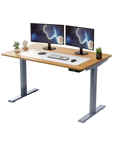 "RISE UP Dual Motor Electric Standing Desk 60x30"" Solid Bamboo Desktop Premium Ergonomic Adjustable Height Sit Stand Up Home Office Computer Desk Table Motorized Powered Modern Furniture Small Standup"