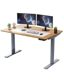 "RISE UP Dual Motor Electric Standing Desk 60x30"" Solid Bamboo Desktop Premium Ergonomic Adjustable Height Sit Stand Up Home Office Computer Desk Table Motorized Powered Modern Furniture Small Standup"