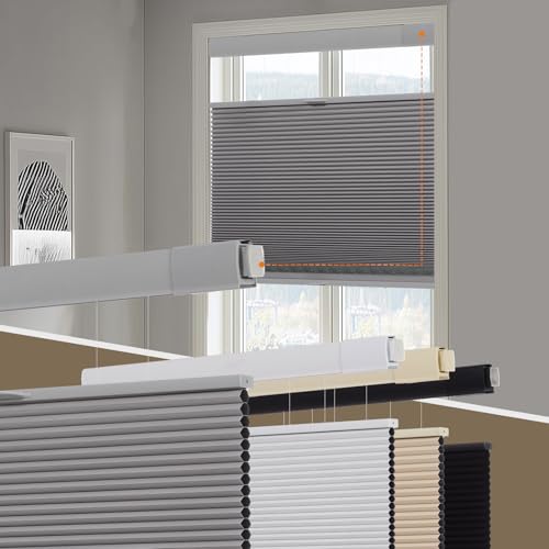 "Persilux No Drill Blackout Cellular Shades for Windows,Grey,34.5"" w x 48"" h - Top Down Bottom Up Honeycomb No Tools Cordless Blinds,Easy to Install Cellular Blinds for Indoor Windows"