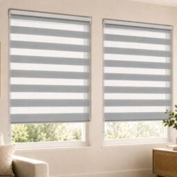 VOUNOT® Set of 2 Day and Night Blinds No Drill, Zebra Roller Blinds for Windows, Double Layer Translucent and Blackout Fabric, Easy Installation Window Shades, Grey, 80 x 150 cm