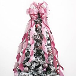 "MEEDEE Pink Glitter Christmas Bows - Velvet Bows for Christmas Tree (12"" Wide, 1 Pack)"