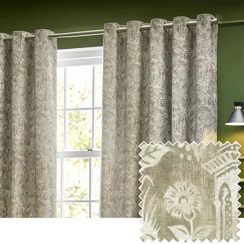 furn. Wylder Tropics Bengal Chenille Eyelet Curtains - 2 Panels - Width x Drop - 229 x 229cm (90 x 90) - Linen