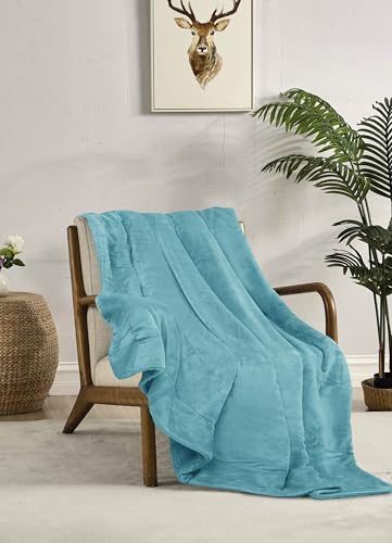 Miracle Home. Fleece Blanket Reversible Microfiber Pyrite Flannel and Sherpa 260GSM-180GSM, Soft, Warm and Lightweight, Machine Washable, 130 X 160, Green