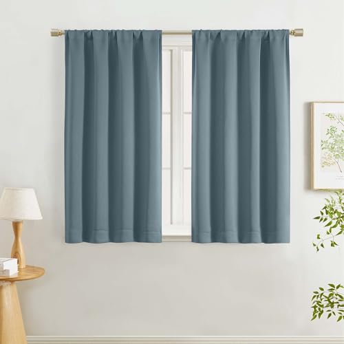"Lecloud Stone Blue Curtains for Bedroom 45 Inch Length 2 Pcs, Room Darkening Thermal Insulated Living Room Curtains, Rod Pocket Modern Farmhouse Decor Window Curtain Drapes, Each Panel 40"" W x 45"" L"