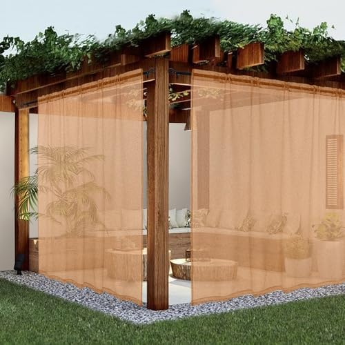 youleyar Sheer Outdoor Curtains for Patio Waterproof 2 Panels Linen Look Rod Pocket Indoor Beige Voile Curtain for Living Room, Bedroom, Porch, Pergola, Cabana, Gazebo(100x108 Inch, Beige)