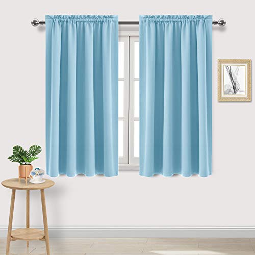 DWCN Light Blue Room Darkening Blackout Curtains - Thermal Insulated Privacy Energy Saving Window Curtain Drapes 52 x 45 inch Length, Set of 2 Bedroom Living Room Curtains