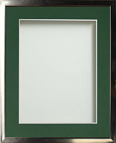 Frame Company Drayton Range Chrome Effect Photo Frame with Bottle Green Mount, A3 for image size A4