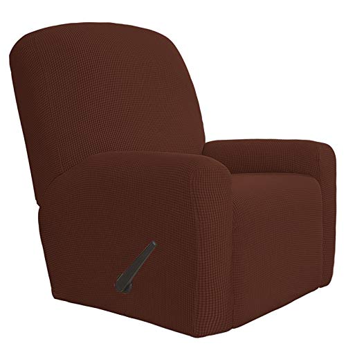 Easy-Going 4 Pieces Oversized Recliner Stretch Sofa Slipcover Sofa Cover Furniture Protector Couch Soft with Elastic Bottom Polyester Spandex Jacquard Fabric Small Checks Coffee