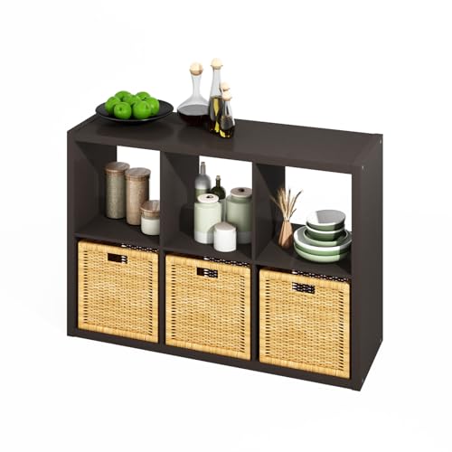 Furinno HERMITE Kitchen Island, 6-Cube Coffee Bar, Kitchen Storage, Bakers Rack, for Pantry Organizers and Storage, Kitchen Organization, Dark Oak