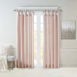 "Madison Park Emilia Faux Silk Single Curtain with Privacy Lining, DIY Twist Tab Top, Window Drape for Living Room, Bedroom and Dorm, 108"" L x 50"" W, Blush"