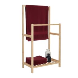 Relaxdays bamboo towel holder, 2 bars, with shelf, HWD: 77.5 x 42 x 24 cm, freestanding, bath rack, natural