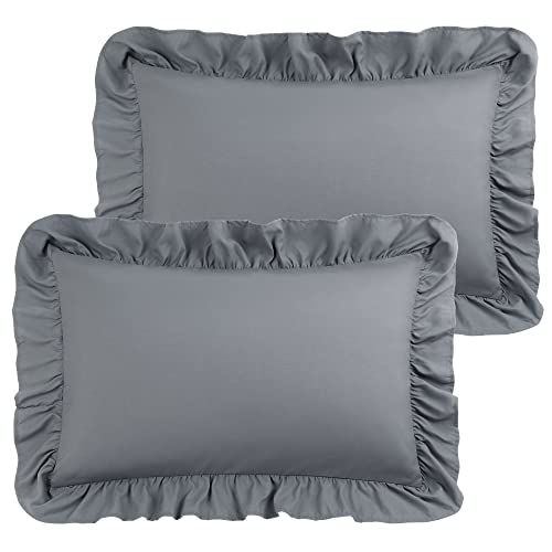 PiccoCasa Brushed Ruffle Pillowcases 2 Pack, Soft Breathable Pillow Covers with Envelope Closure, 4inch Hem Microfiber Pillow Case Dark Grey 50x75cm