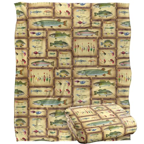 Jq Licensing Fish Sticks Lodge Fishing Lures Pattern Silky Touch Super Soft Throw Blanket 152 X 127 Cm