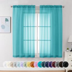 Chyhomenyc Turquoise Sheer Curtains 63 Inches Long 2 Panels Light Filtering Rod Pocket Treatment Curtains for Bedroom Living Room Each of 42