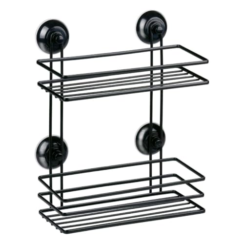 Bath & Shower Bathroom Shelf with Suction Cup, Bathroom Shelf with 2 Shelves, Narrow Shelf for Shower and Bathroom, Narrow Metal Bathroom Cabinet, Black