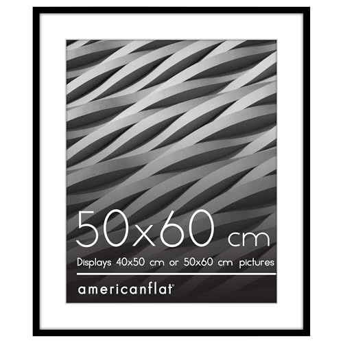 Americanflat 50x60 cm Picture Frame with Polished Plexi Cover - Use as 40x50 cm Wall Photo Frame with Mount or Display 60x50 cm Photo without Mount - Streamline Collection - Black