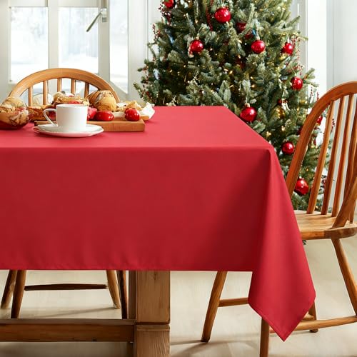 DWCN Red Christmas Square Tablecloth - 40 x 40 Inch - Waterproof Stain and Wrinkle Resistant Washable Table Cloth, Decorative Fabric Table Cover for Kitchen Dining Room Party and Outdoor Use