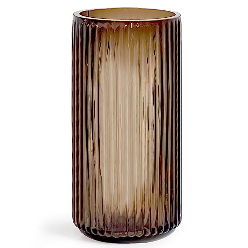 "Muyan 7.5"" Glass Vase for Flowers Vertical Striped Flower Vase Modern Desktop Decor Flower Arrangement Dried Flower Hydroponic Plant Home Office Dining Living Room Wedding (Coffee)"