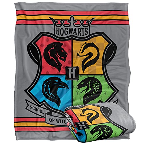 HARRY POTTER Blanket, 152 x 127 cm Hogwarts Neon Pinstripe Logo Silky Touch Super Soft Throw Blanket