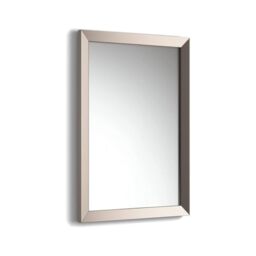 iBathUK Brillia Wall Mounted Bevelled Framed Bathroom Mirror, Modern Rectangular Portrait or Landscape Design Copper-Free Silver Mirror with PVC Frame in Metallic Nickel, 700 x 500mm