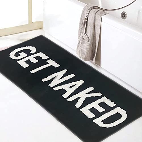Zeeinx Get Naked Runner Cute Bathroom Rugs Long Get Naked Rug Funny Bathroom Decor for Apartment Black Bath mat for Tub and Shower,Machine Washable,18”x47”