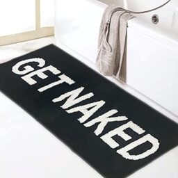 Zeeinx Get Naked Runner Cute Bathroom Rugs Long Get Naked Rug Funny Bathroom Decor for Apartment Black Bath mat for Tub and Shower,Machine Washable,18”x47”