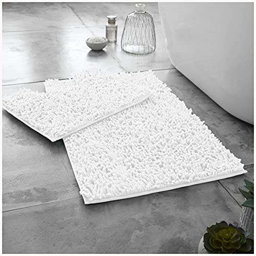GC GAVENO CAVAILIA Luxury 2 Pieces Loop Bath Mat, Microfiber Bathroom Toilet Rug, Super Soft Anti Slip Pedestal Mat, Regular, White
