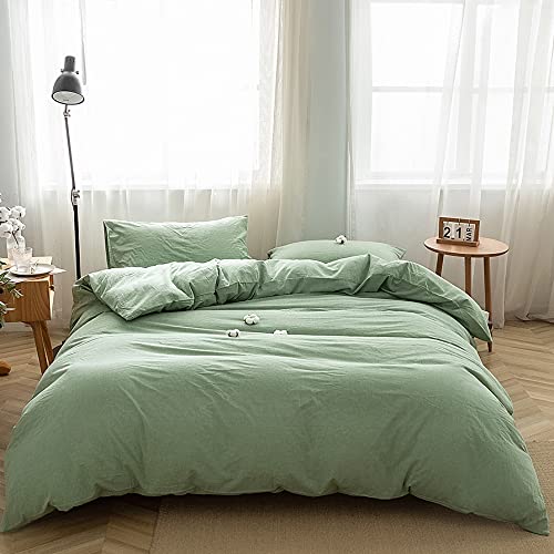 FACE TWO FACE Bedding Duvet Cover Set100% Washed Cotton Duvet Cover Linen Like Textured Breathable Durable Soft Comfy (Twin, Green)