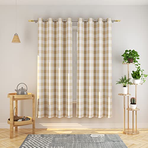 NATUS WEAVER Buffalo Check Curtains 183 cm Long Basement Beige and White Gingham Plaid Kitchen Window Curtain Panels Living Room Checker Drapes Bedroom Grommet Top Window Treatment 2 Panels