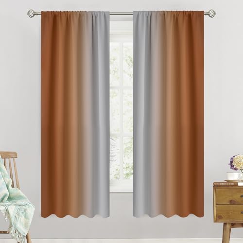 SimpleHome Ombre Rod Pocket Burnt Orange Curtains for Bedroom, 52Wx63L - Room Darkening Curtains for Bedroom,Gradient Light Blocking Curtain,Thermal Insulated Window Drapes,2 Panels,63 Inch