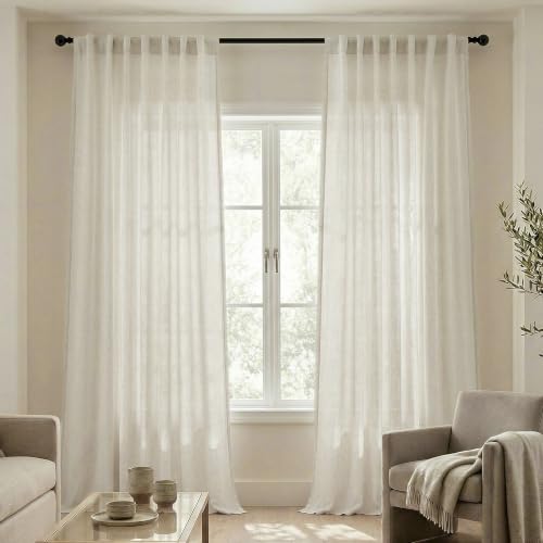 Mrs.Naturall 30cm Extra Long Large Window Curtains, Sheer Linen 30cm Length XL Sunroom Curtains