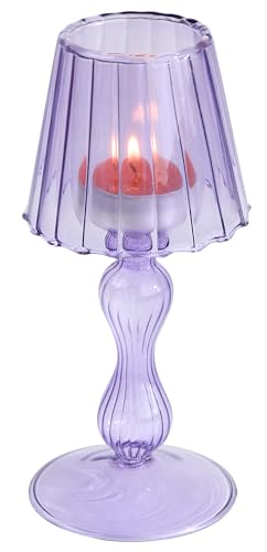 Gurfuy Glass Desk Lamp Candle Holder - Decorative Candle Holder for Table Wedding Dining Room Party Supplies Decoration Purple