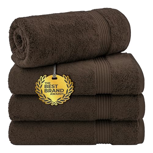 Cotton Paradise Turkish Cotton Bath Towel Set, 4 Piece, Brown, 100% Cotton, 27x54 Inches, Super Absorbent, Super Soft, Quick Dry