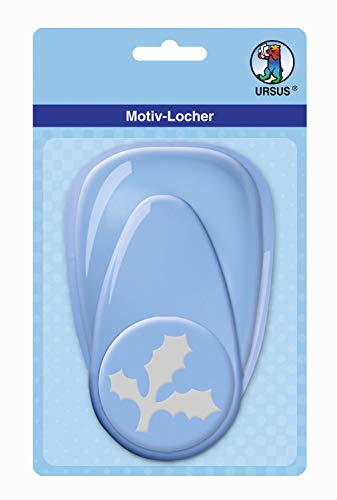 URSUS Motif Punch Made of Plastic Maxi, Ilex Sheet, Approx. 50.8 mm, Easy to use Thanks to Lever Function and Practical catching Device, Hole Punches for Craft Card Making, Blue, 50.8