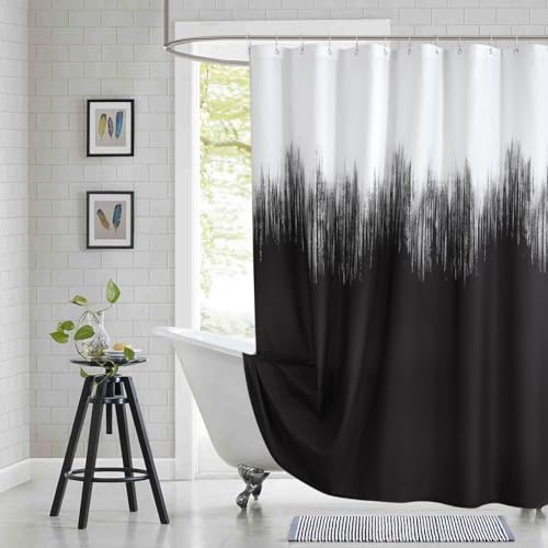 "BESTRIPES Extra Long Fabric Shower Curtain, Black and White Microfiber Cloth Shower Curtains for Bathroom, Modern Waterproof Bathroom Curtains, 72"" W x 84"" H"