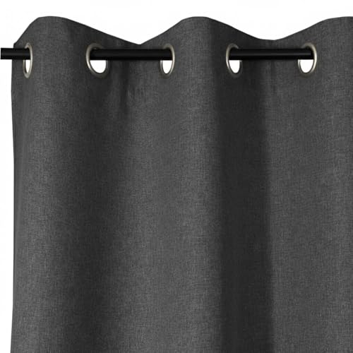 Atout Ciel 100% Blackout Curtain with Eyelets 140 x 260 cm Ready to Hang Charcoal Heather Grey