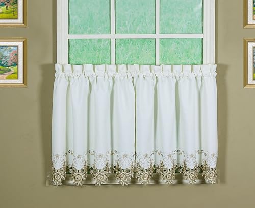 "Today's Curtain Verona Reverse Embroidery Tier, 24"", Ecru/Antique, 60"" W X 24"" L"