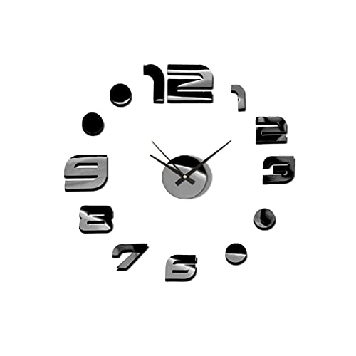 MPM 3D Wall Clock for Sticking, Light Black, DIY Wall Clock Modern from the Combination of Plastic and Glass