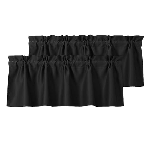 DWCN Blackout Valances for Windows Rod Pocket Tier Valance Curtains for Kitchen Bathroom Windows Panel 52x18 inch Long, 2 Panels Black