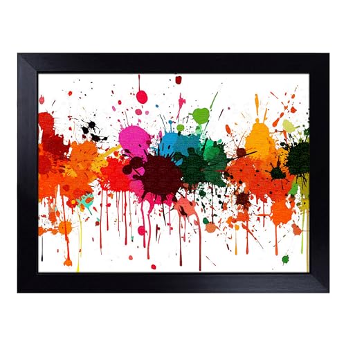 Lap Tray with Bean Bag Cushion, Paint Splash Abstract - Handmade in the UK, Raised Wooden Edge, Padded Cushion, Heat-Resistant Wipe-Clean Surface, for Meals, Laptops and Crafts