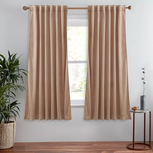StangH Soft Beige Blush Velvet Curtains Light Dimming for Girls Bedroom, Luxury Look Solid Window Treatment Thermal Insulated Energy Efficient for Kitchen/Laundry, W52 x L63, 2 Panels