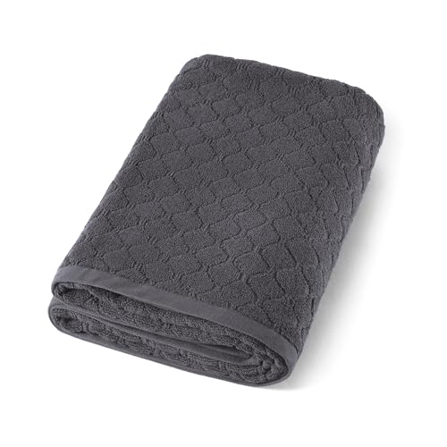 Pure Cotton 1-Piece Jacquard Combed Cotton Bath Towel 570 GSM – Oeko-TEX Certified – Washable at 40°C – Absorbent Bath Towel 90 x 180 cm – Dark Grey