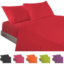 ECOMMERC3 - 3 Piece Sheet Set for 90 Bed Made in Spain - Bed Sheet Set with Fitted Sheet, Top Sheet and 1 Pillowcase Red, Extra Soft and Lightweight Sheet