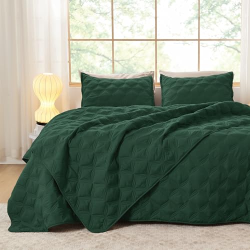Litanika Queen Quilt Bedding Set, 3 Pieces Emerald Green Bedspreads Set - Cloud-like Soft Fluffy Lightweight Breathable All Season Coverlet Comforter Cover Bed Set Room Decor Gift
