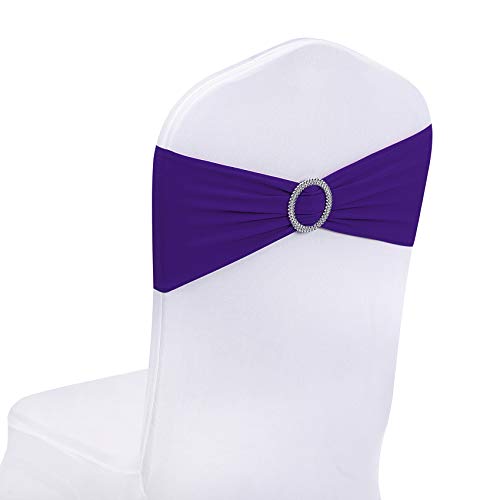 Peomeise 50pcs Purple Spandex Chair Sashes with Buckle Slider for Wedding, Party Decoration
