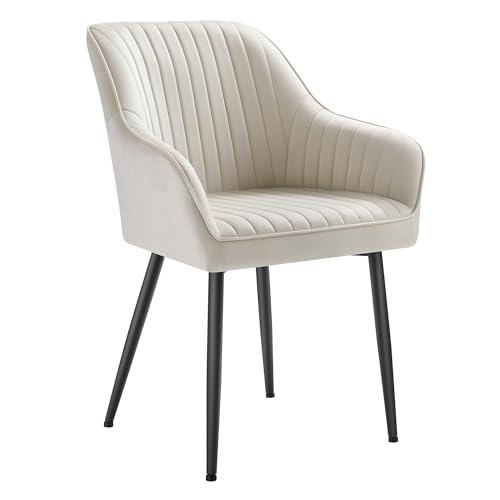 SONGMICS Dining Chair, Kitchen Chair, Velvet Armchair, Upholstered with Armrests, Max. Load 120 kg, Metal Legs, for Dining Room, Lounge, Cappuccino Beige and Ink Black LDC087LH01