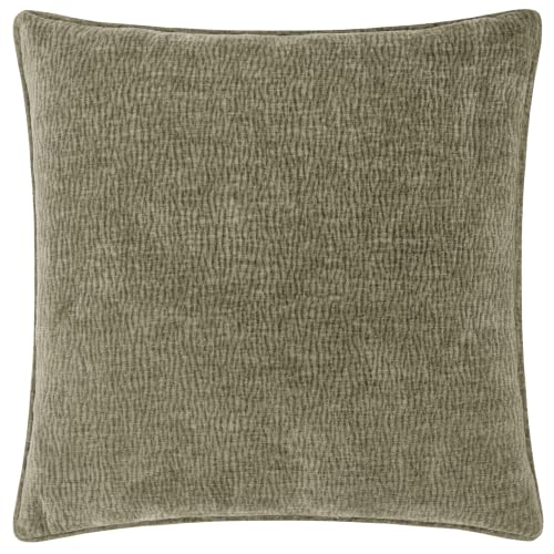 Yard Heath Washed Feather Filled Cushion (Eucalyptus - 50x50cm) - Jacquard Weave Enzyme Wash Velvet Tactile Texture Relaxed Decorative Pillow