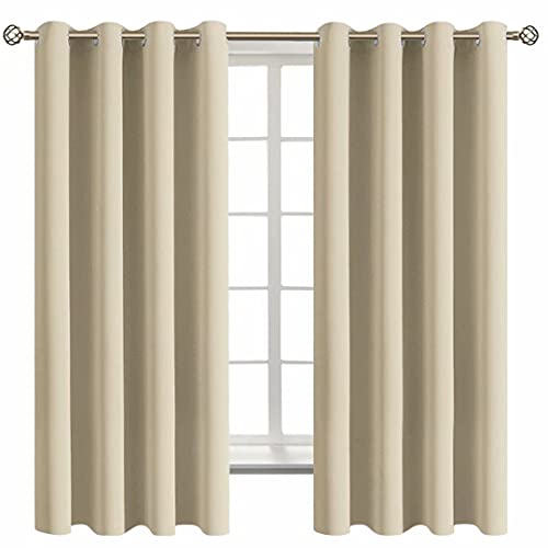 BGment Room Darkening Curtains, 160 cm long, with eyelets, thermal insulated, window treatment curtains for bedroom, 2 panels, 132 x 160 cm, beige