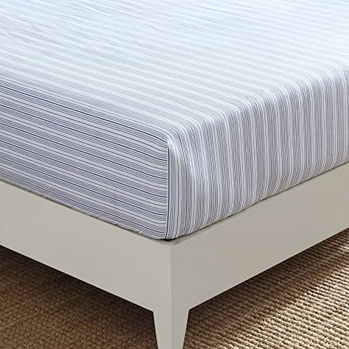 Nautica - Twin Fitted Sheet, Cotton Percale Bedding, Casual Home Decor (Beaux Stripe Blue, Twin)